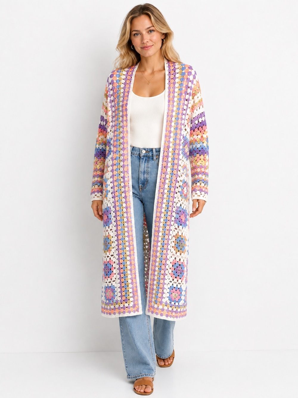 POL Crochet Granny Square Duster - Cardigan - New In Package, NWOT